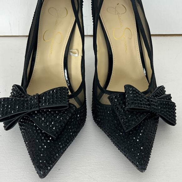 Jessica Simpson Heels Women's Size 8M Black Raynne Sequin Pump Bow Accent - Picture 4 of 14